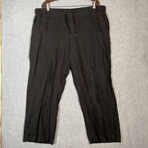 LL Bean Linen Pants womens 18 Black Relaxed Beach Favorite Fit Elastic Waist